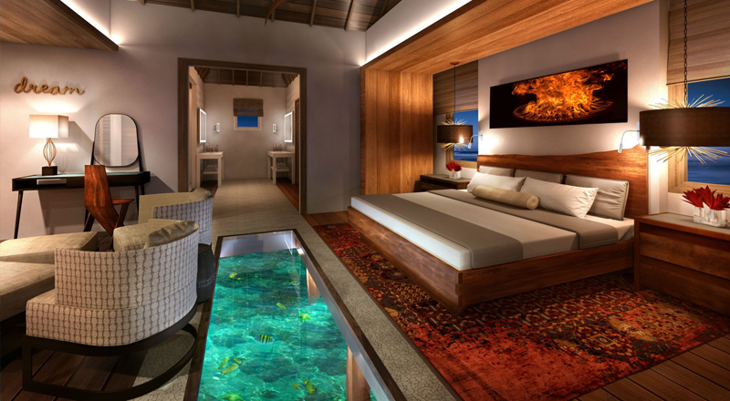 overwater bungalows at sandals glass floor